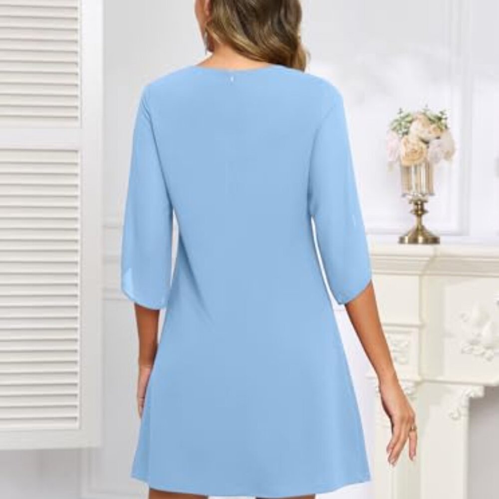 Flutter Sleeve Chiffon Cocktail Dress Formal Wedding Guest Party - Picture 3 of 8
